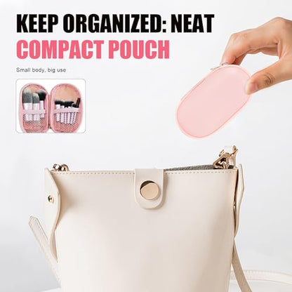 10 Pcs Mini Travel Makeup Brush Set with Pouch, Portable Pink Cosmetic Brushes for Foundation, Blush, Eyeshadow, On The Go Essentials for Women & Girls
