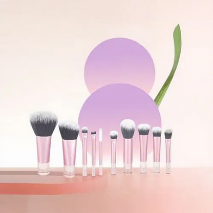 10 Pcs Mini Travel Makeup Brush Set with Pouch, Portable Pink Cosmetic Brushes for Foundation, Blush, Eyeshadow, On The Go Essentials for Women & Girls